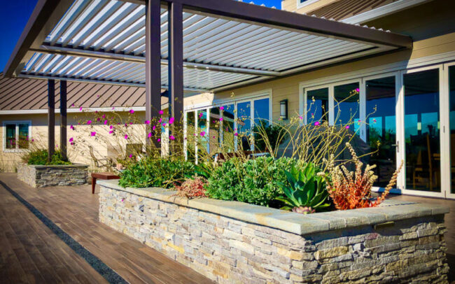 Louvered Patio Cover near Flowers